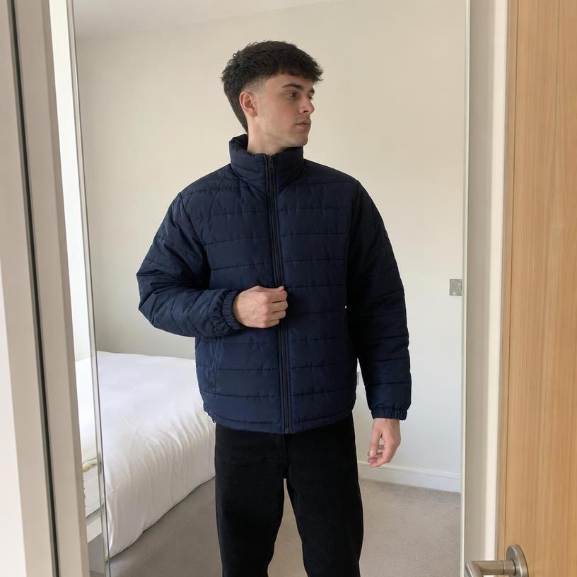 Navy Quilted Padded Jacket with High Collar – Very Good