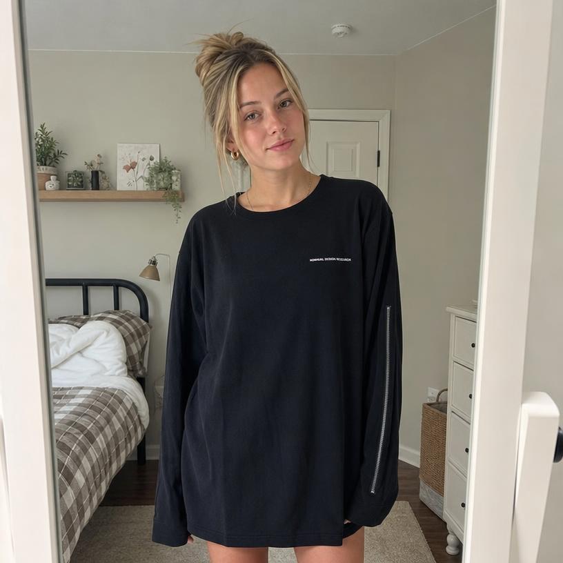 Nike Running Long Sleeve Top Black Reflective Detail Very Good