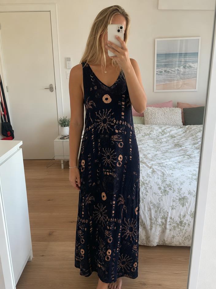 Zara Navy Celestial Print Maxi Dress New With Tags Size M