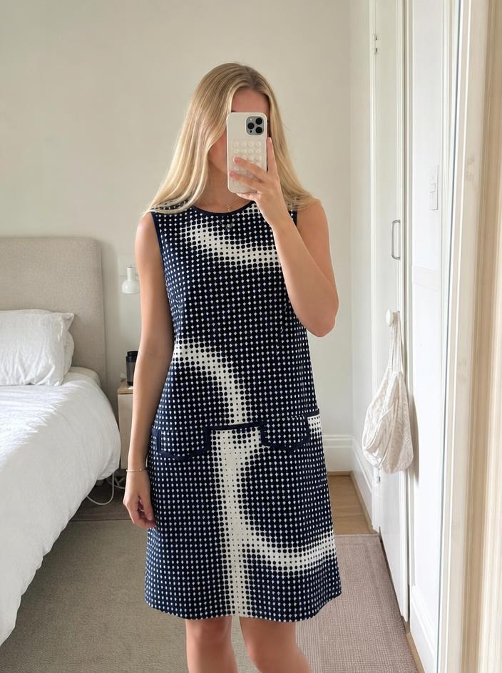 Navy & White Geometric Dot Shift Dress New With Tags
