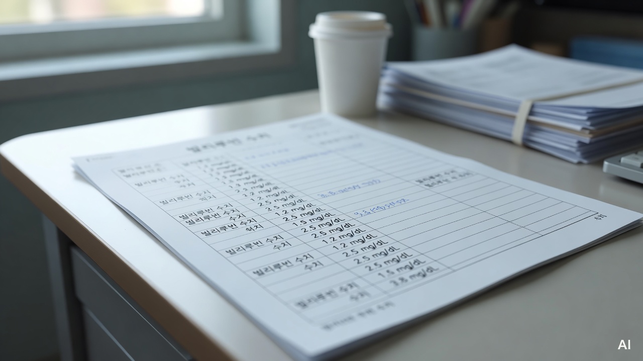 close-up of a medical chart with bilirubin level numbers on a hospital desk