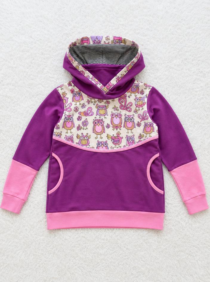 Purple Kids Long Sleeve Top with Colourful Owl Print - Very Good