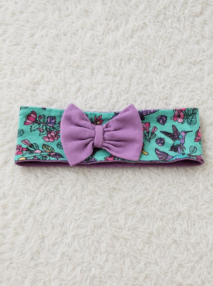 Turquoise Floral Bow Clutch Bag with Hummingbird Print