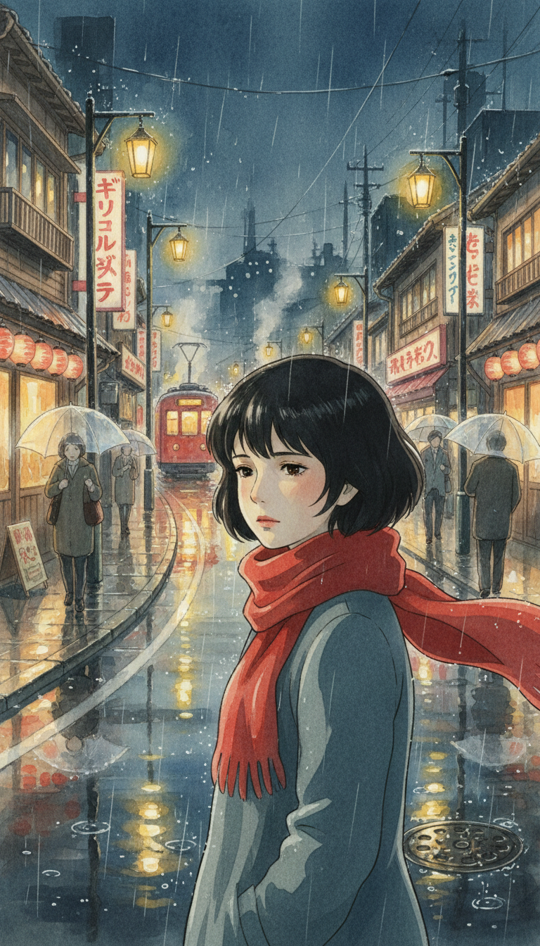 Scenă ilustrată în stil acuarelă de animație japoneză, generată cu AI