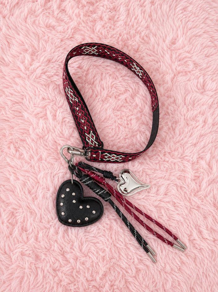 Burgundy Black Crossbody Bag with Studded Heart Charm