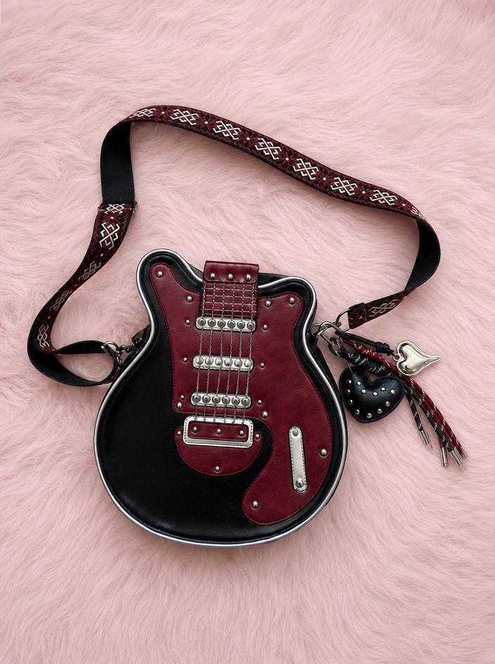 Burgundy Faux Leather Crossbody Bag with Studded Details