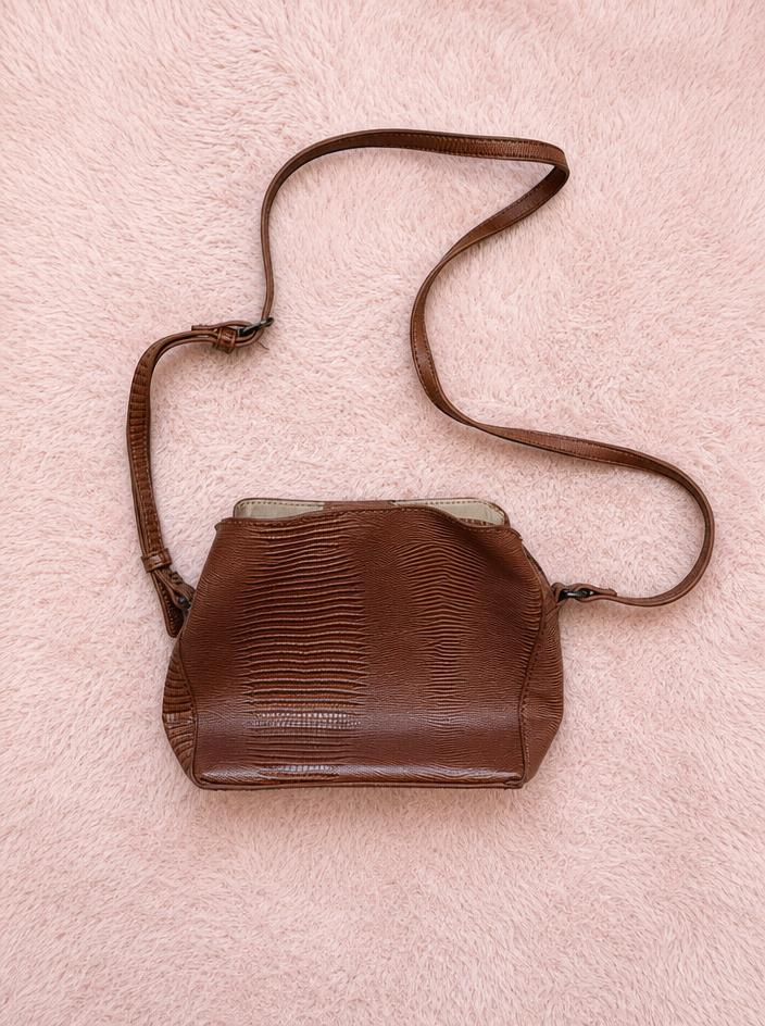 Brown Croc-Effect Mini Crossbody Bag Very Good Condition