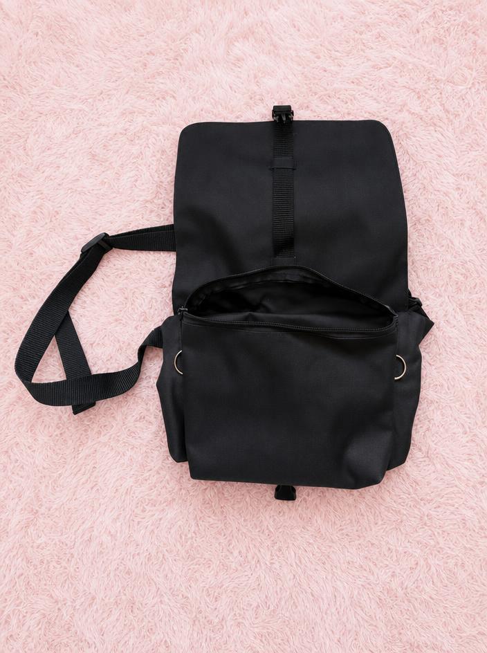 Black Crossbody Shoulder Bag with Front Zip Pocket – Very Good