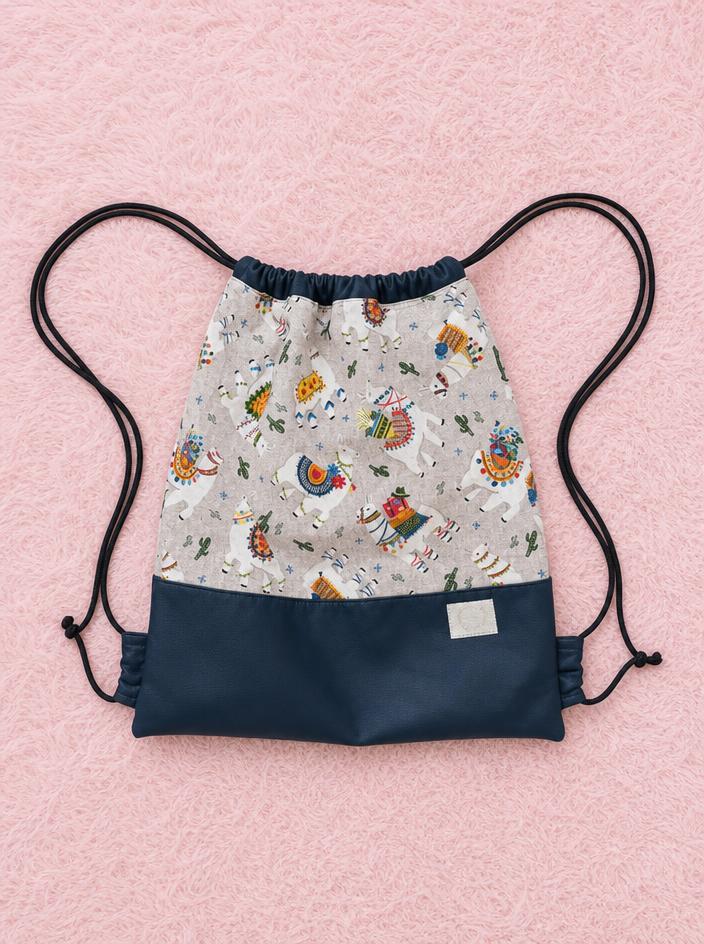 Colourful Patterned Drawstring Crossbody Pouch in Navy
