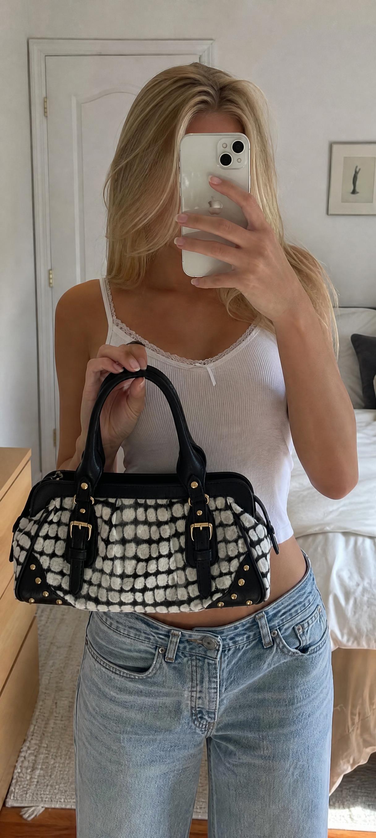 Vintage-Inspired Black & White Patterned Handbag