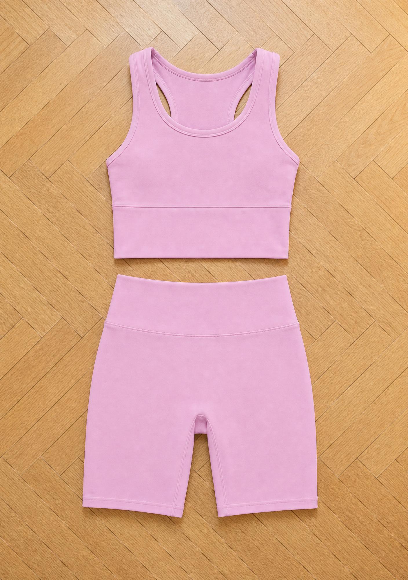 Pastel pink crop top & biker shorts activewear set