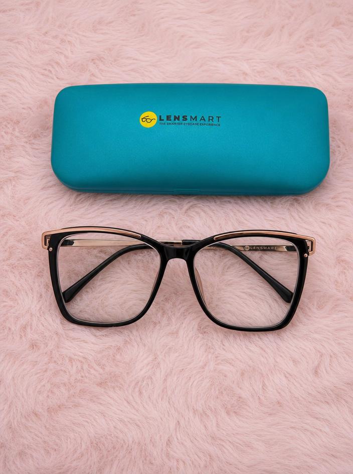 Lensmart rectangular glasses black tortoiseshell arms with case