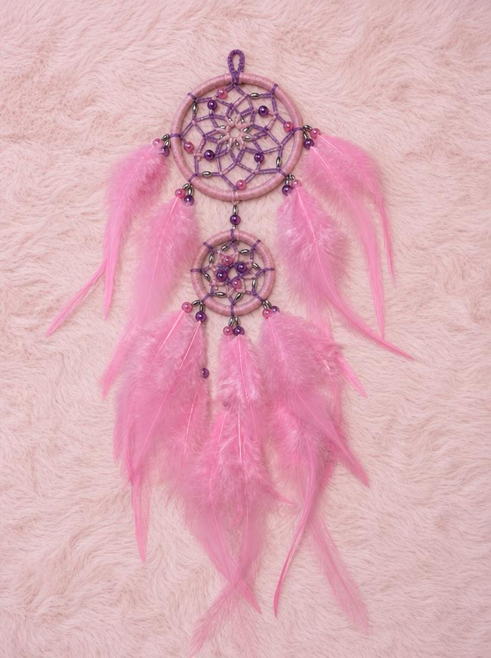 Pink & Purple Dreamcatcher with Feathers and Beads