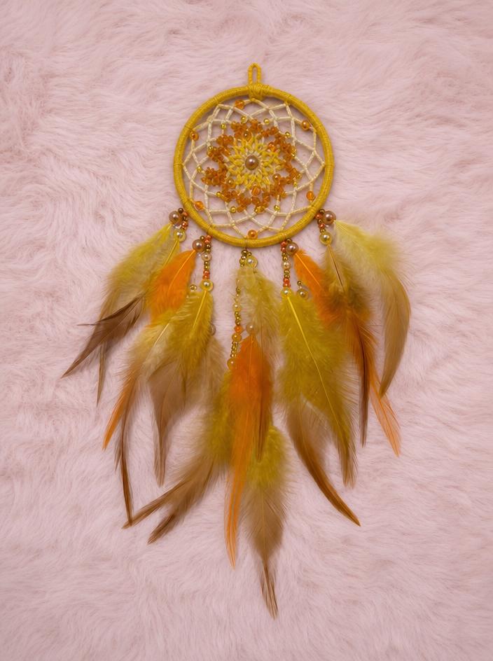 Boho Yellow & Orange Feather Dreamcatcher Wall Decor