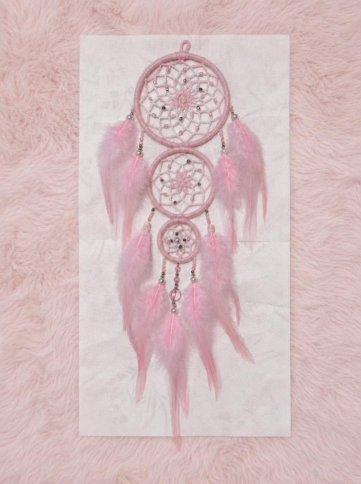 Pink Feather Dreamcatcher Wall Decor with Beads – Very Good