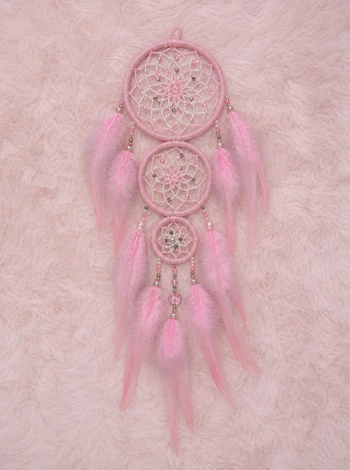 Pink Feather Dreamcatcher Wall Hanging with Beads