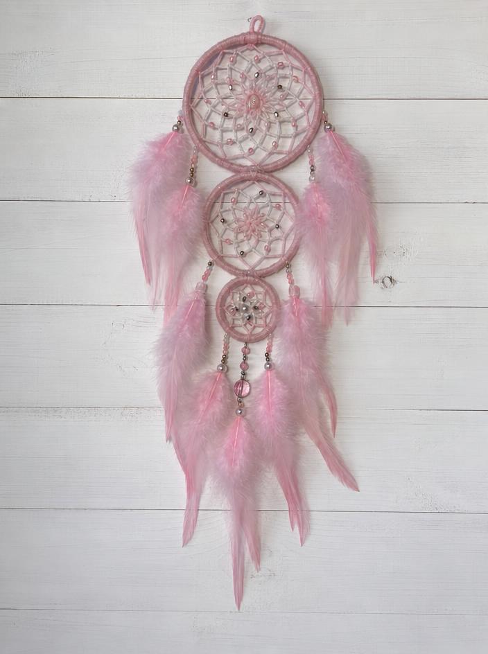 Pink Dreamcatcher Wall Decor with Feathers and Beads