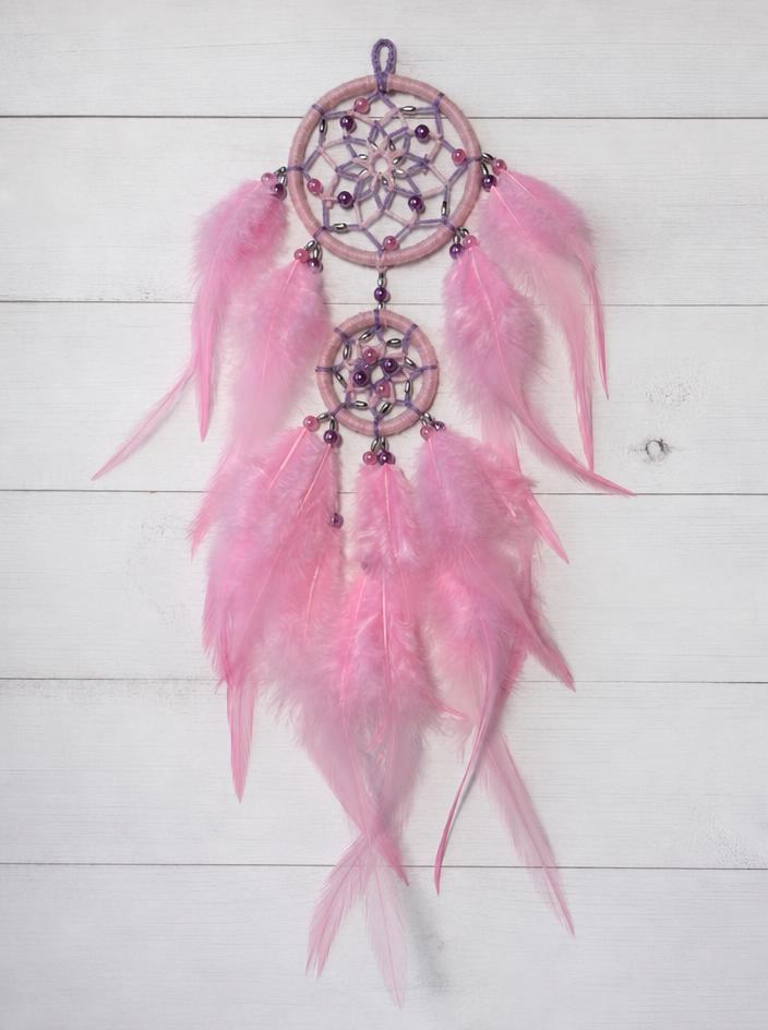 Pink Handmade Dreamcatcher with Feathers & Beads