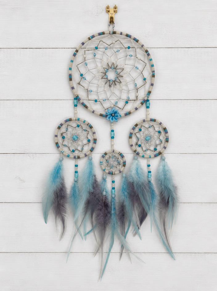 Boho turquoise dreamcatcher wall hanging with feathers
