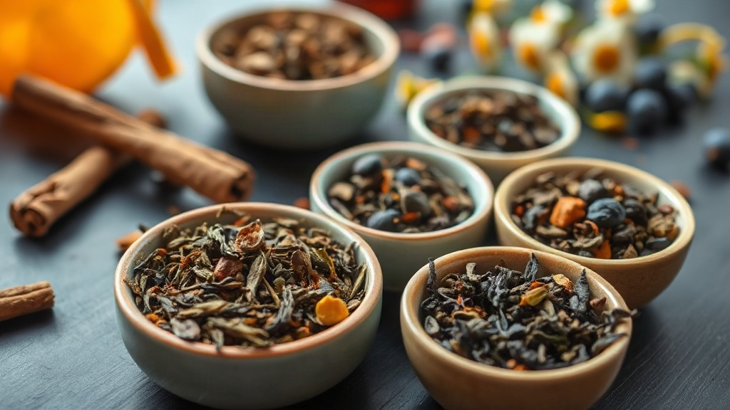 Assortiment de feuilles de thé en vrac, épices et fleurs séchées pour infusions cocooning