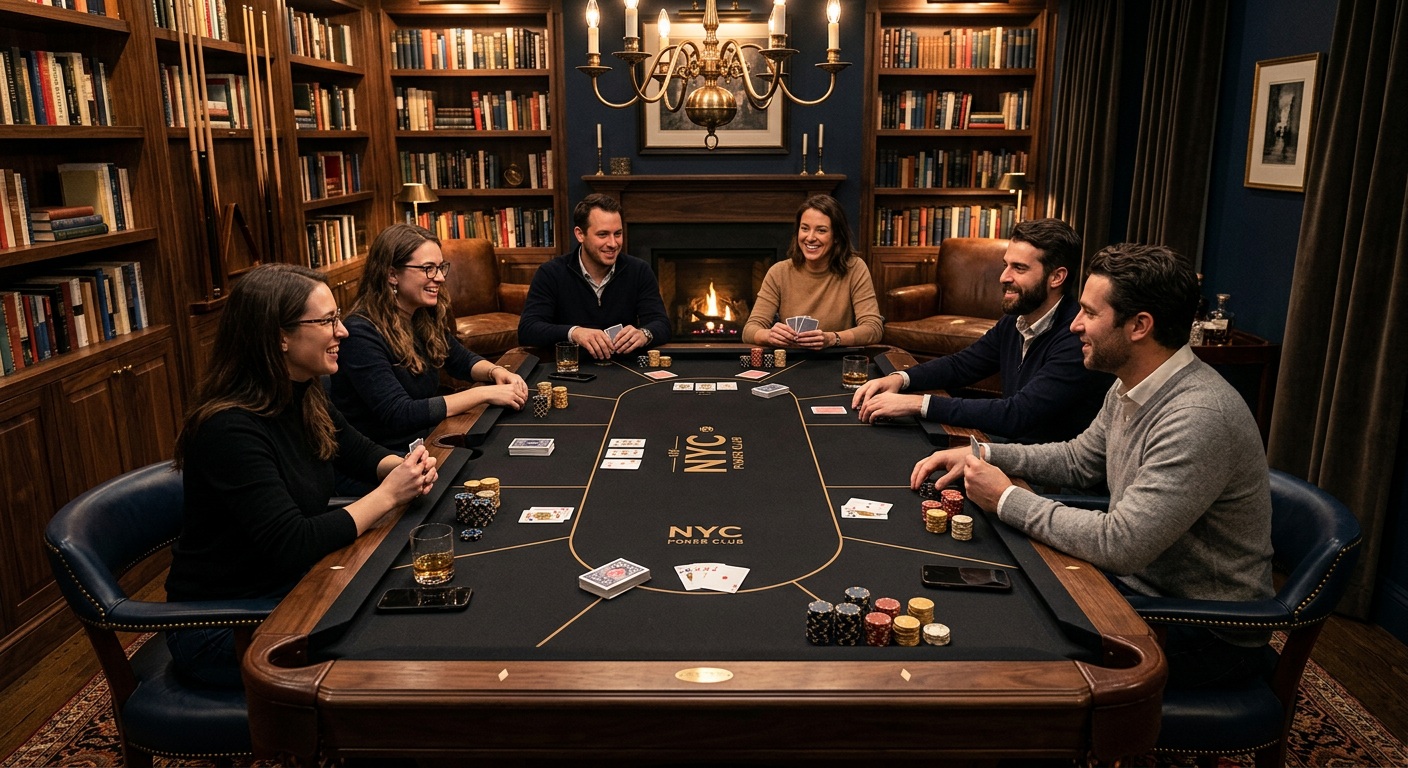 Luxury Pool Table Poker Table Combo New York for Refined Homes | Luxury Custom Pool Tables | Brilliant Billiards Evening poker gathering around one rectangular six-pocket luxury pool table with a removable matte black neoprene overlay ...