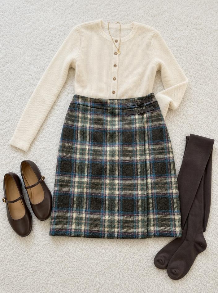 Tartan Mini Skirt with Buckle Detail – Very Good