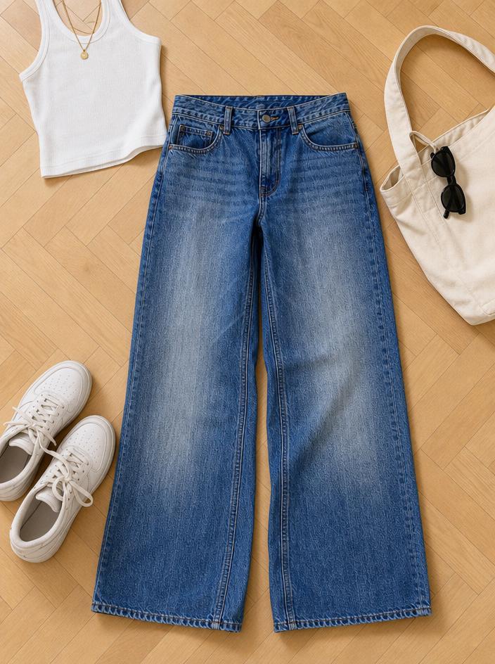 Blue high-rise wide-leg jeans – very good condition