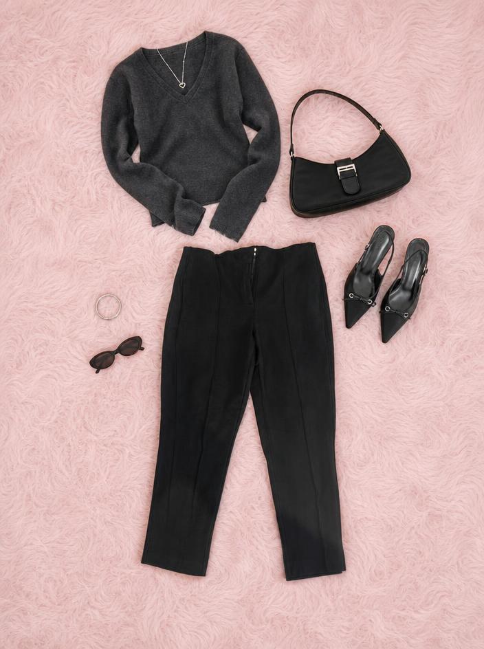 Black slim straight-leg trousers, pull-on style, very good condition