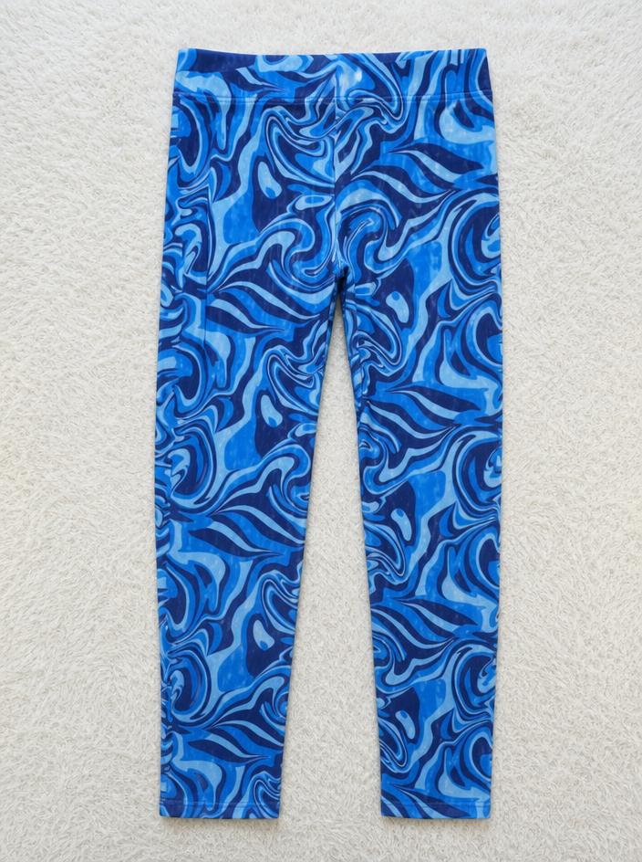Blue Swirl Print Flared Leggings