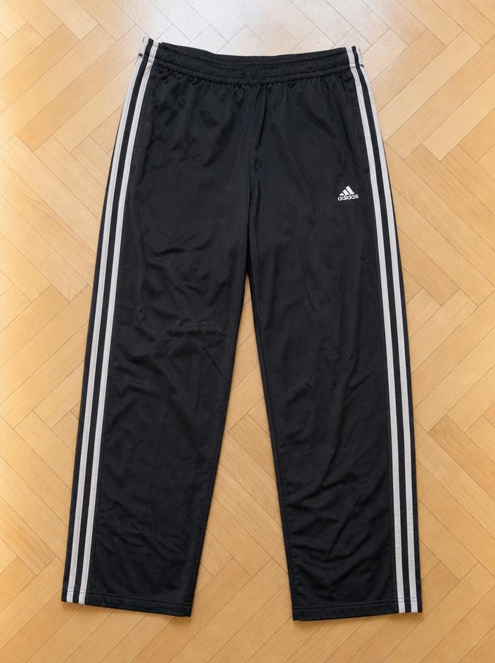 adidas Black Track Pants with White Side Stripes - Very Good