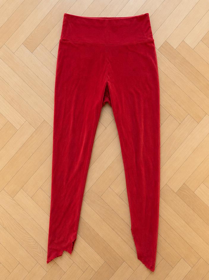 Deep Red Velour Leggings – Fitted Full Length