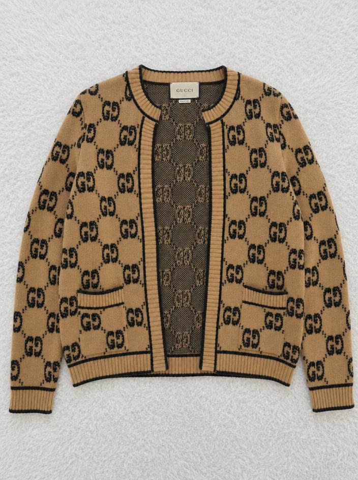 Gucci GG Monogram Camel Knit Cardigan – Very Good
