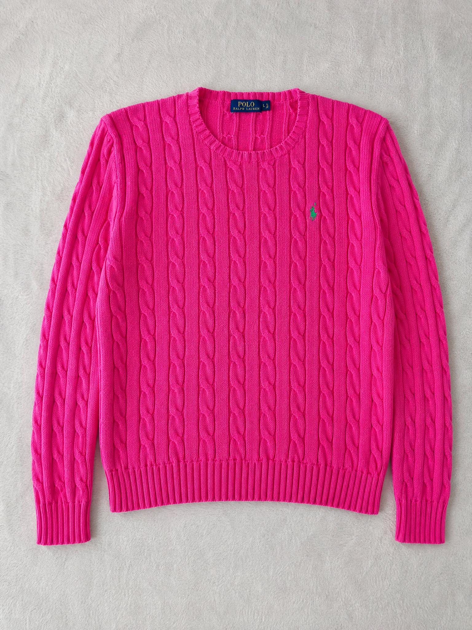 Polo Ralph Lauren Pink Cable Knit Jumper L Very Good