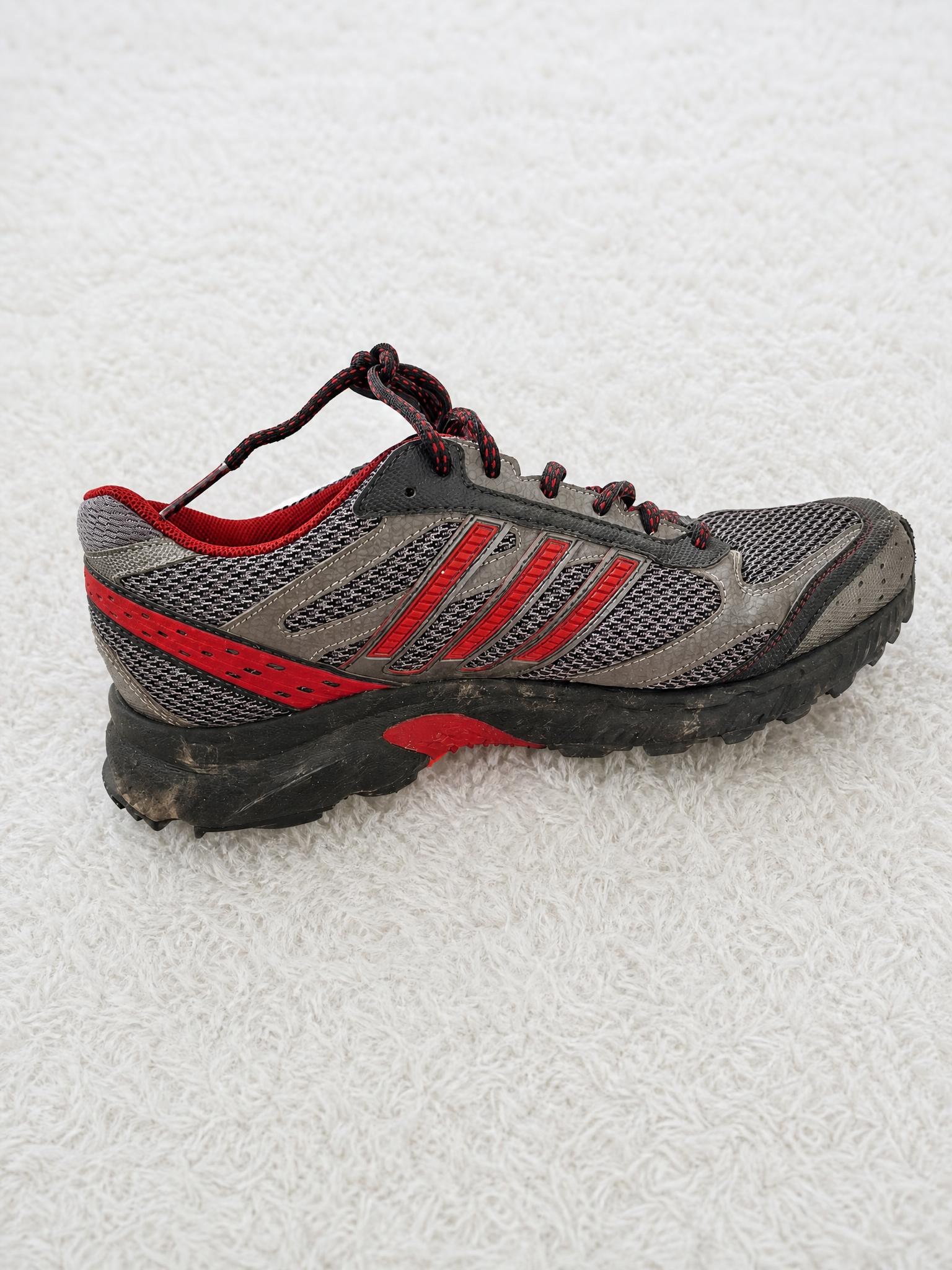 Adidas Grey Red Trail Trainers with Lugged Sole - Good Condition