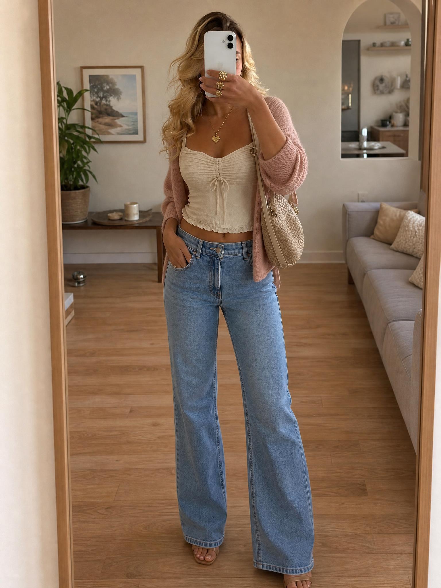 High-Waisted Light Blue Straight-Leg Jeans