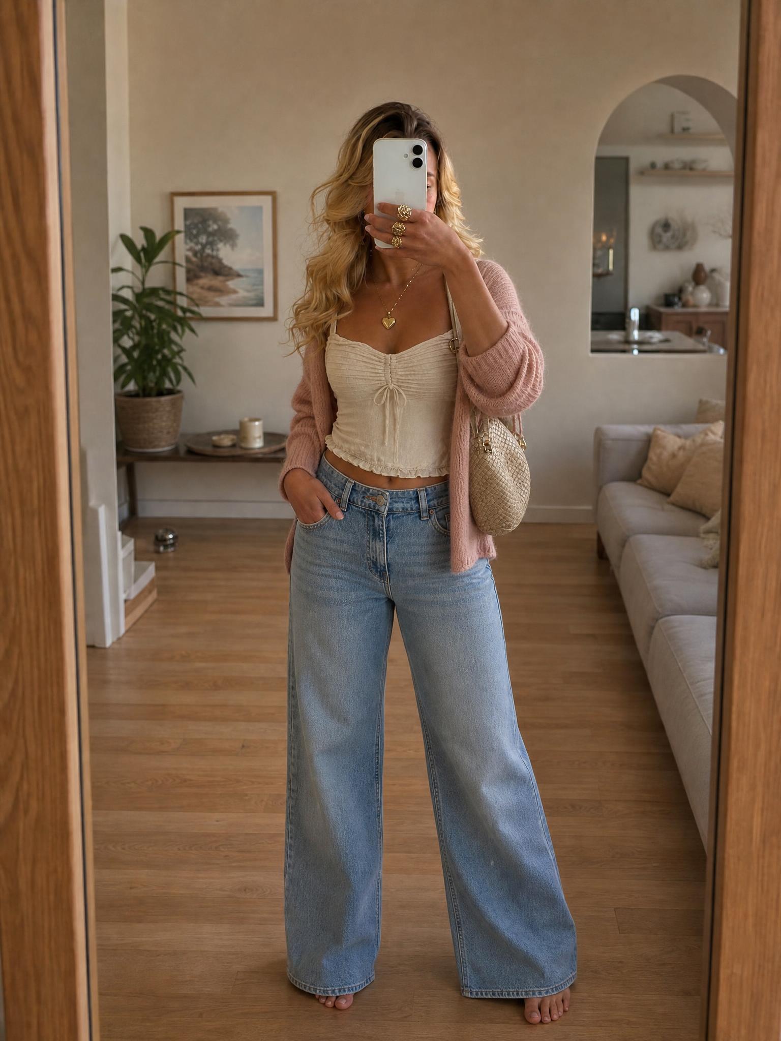 Light Wash High Rise Wide Leg Jeans - Very Good