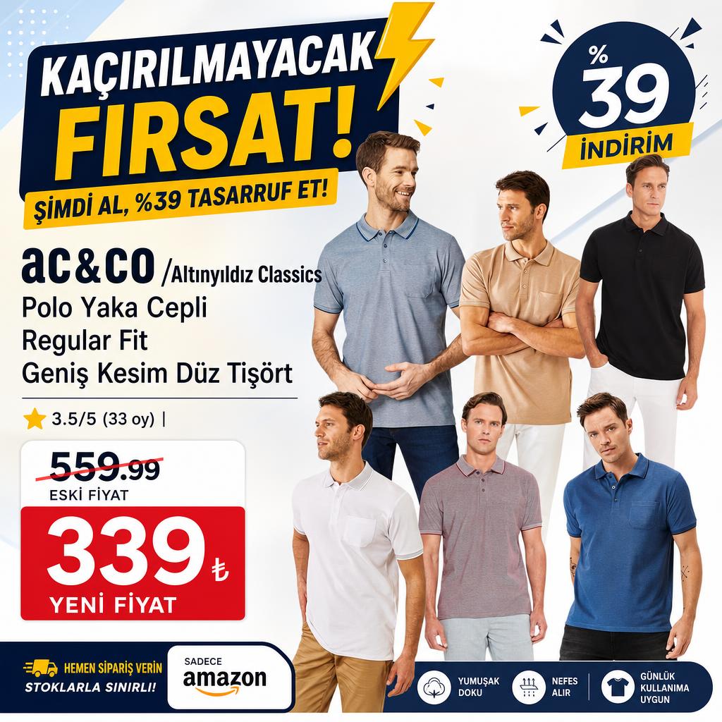 ac&co /Altınyıldız Classics Polo Yaka Cepli Regular Fit Geniş Kesim Düz Tişört