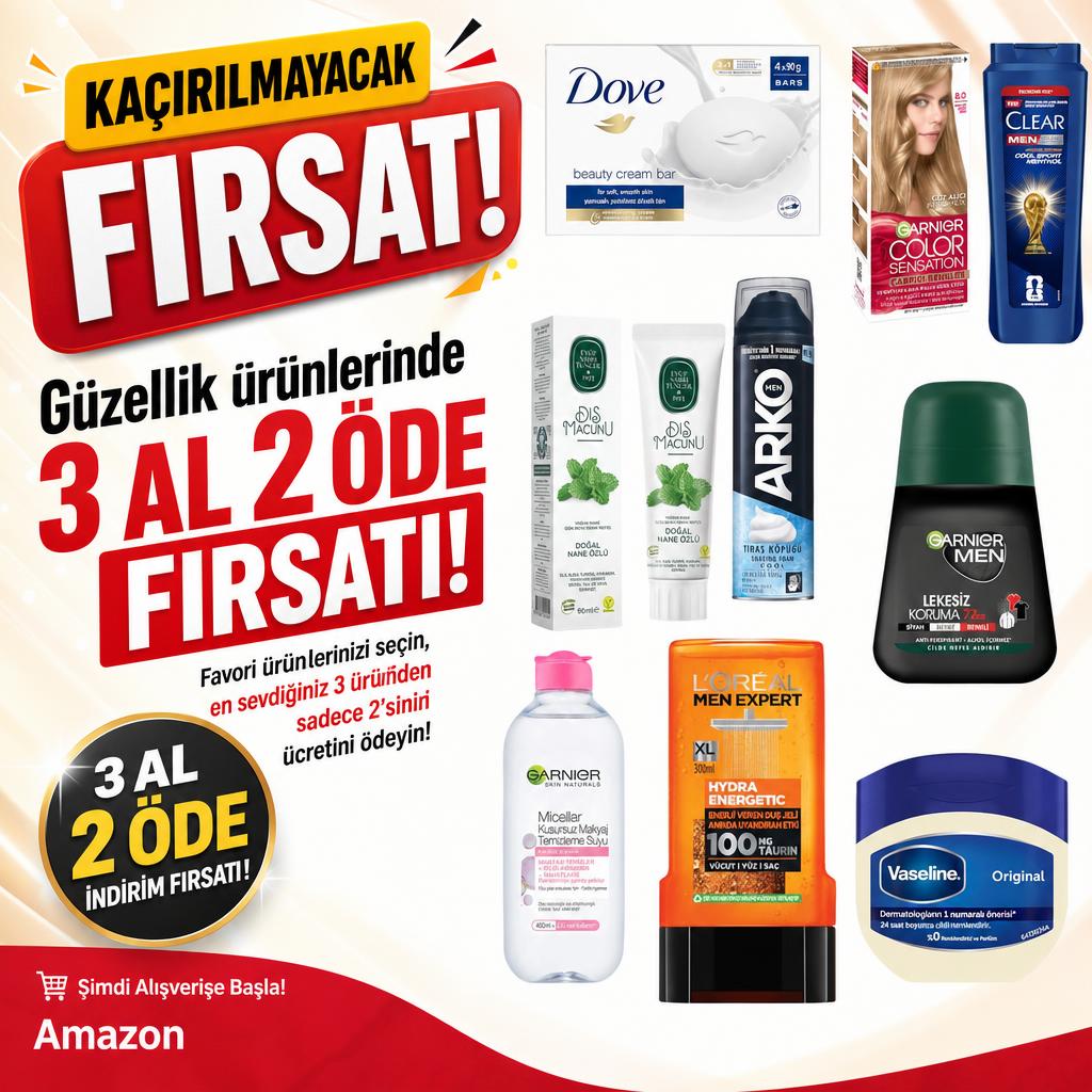 Güzellik ürünlerinde 3 al 2 öde FIRSATI!