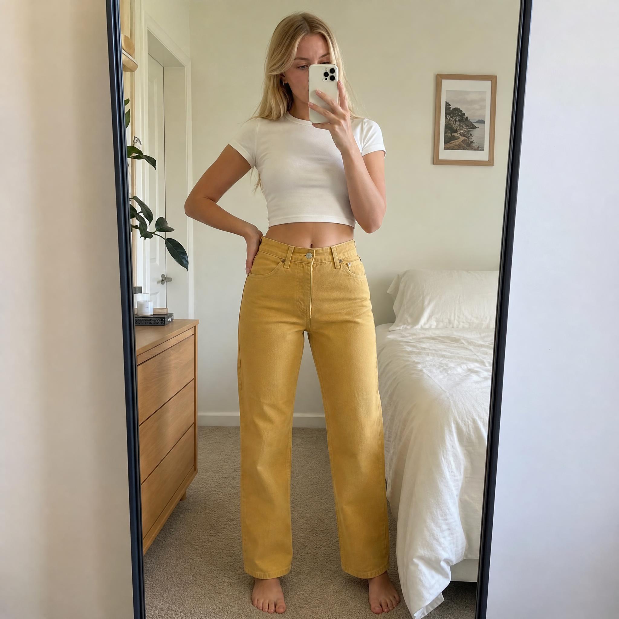 Mustard Tan Straight-Leg Five-Pocket Trousers
