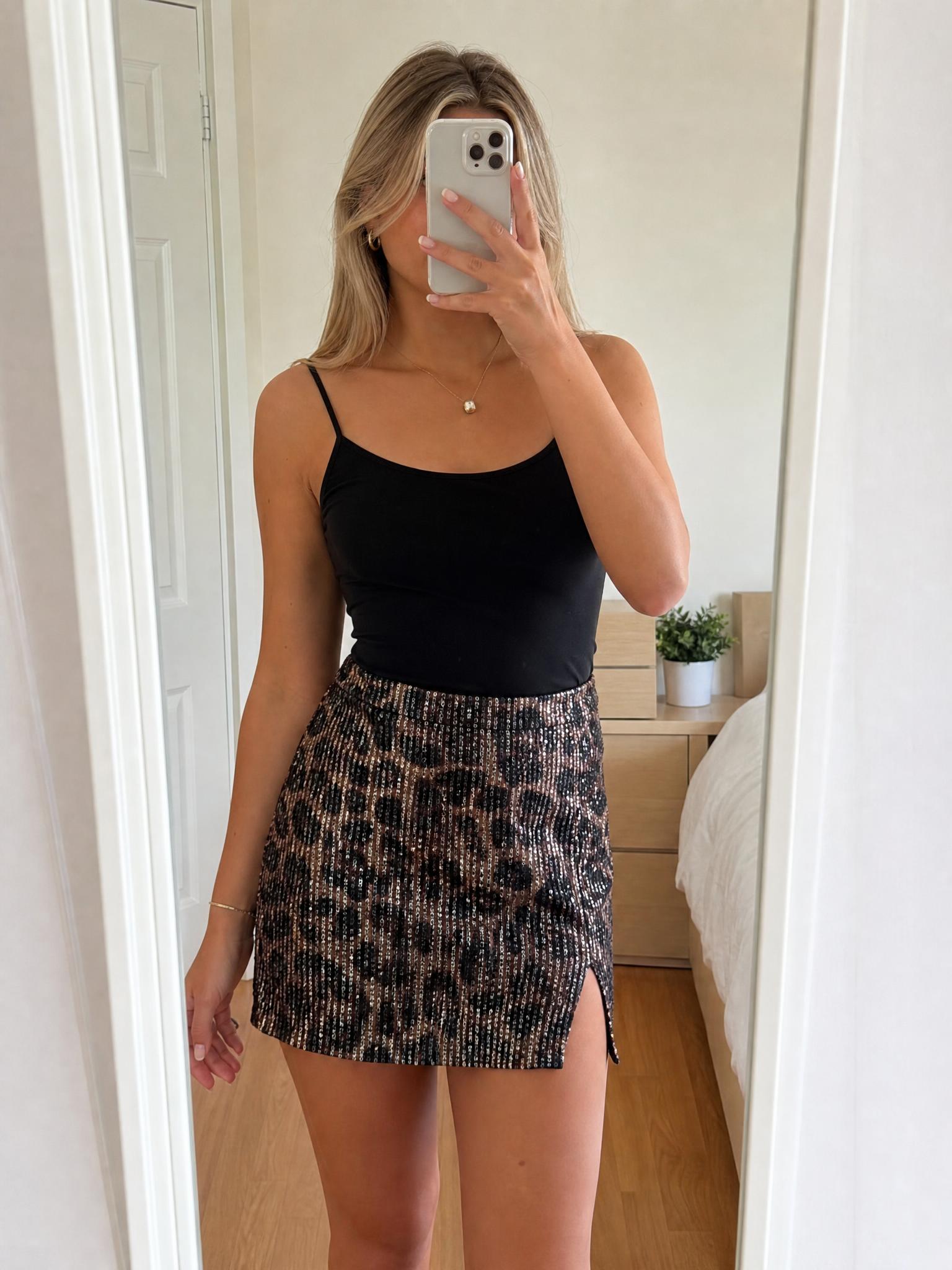 Sequin Mini Skirt Black Silver Rose Gold Partywear Very Good