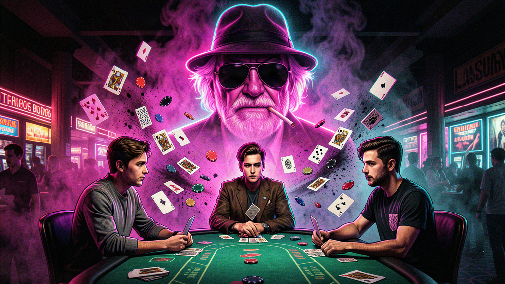 A.I. Hunter S. Thompson at a neon cyberpunk poker table