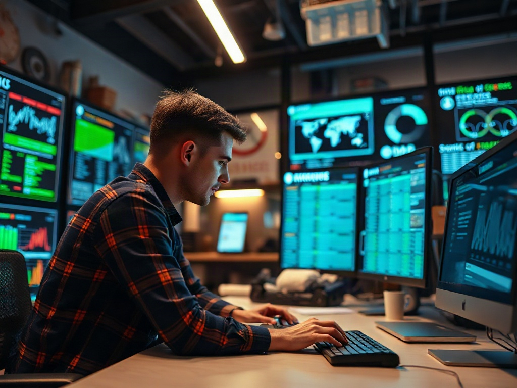 Illustration of office manager using no-code automation tools for business process management