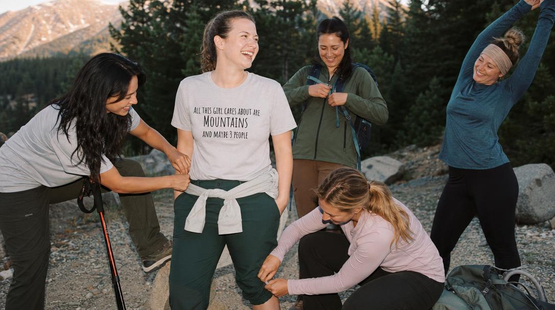 Woman enjoying sustainable hiking clothes outdoors