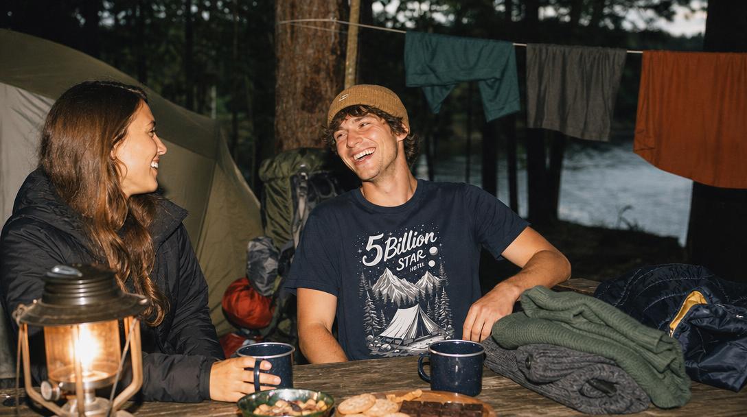 Close-up of backpacking shirt fabric and seams
