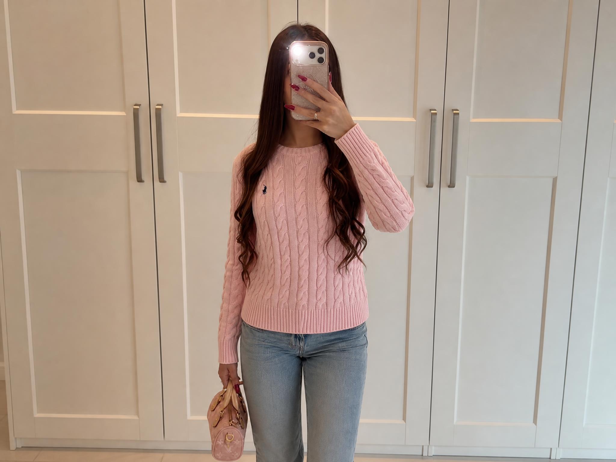 Polo Ralph Lauren Pink Cable Knit Jumper - Very Good