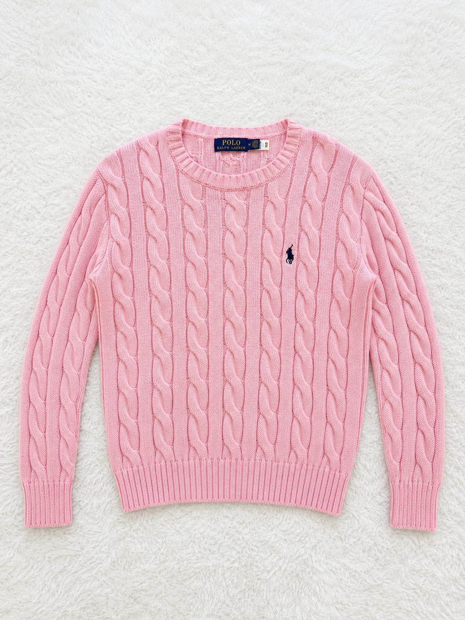 Polo Ralph Lauren Pink Cable Knit Jumper Size M Very Good