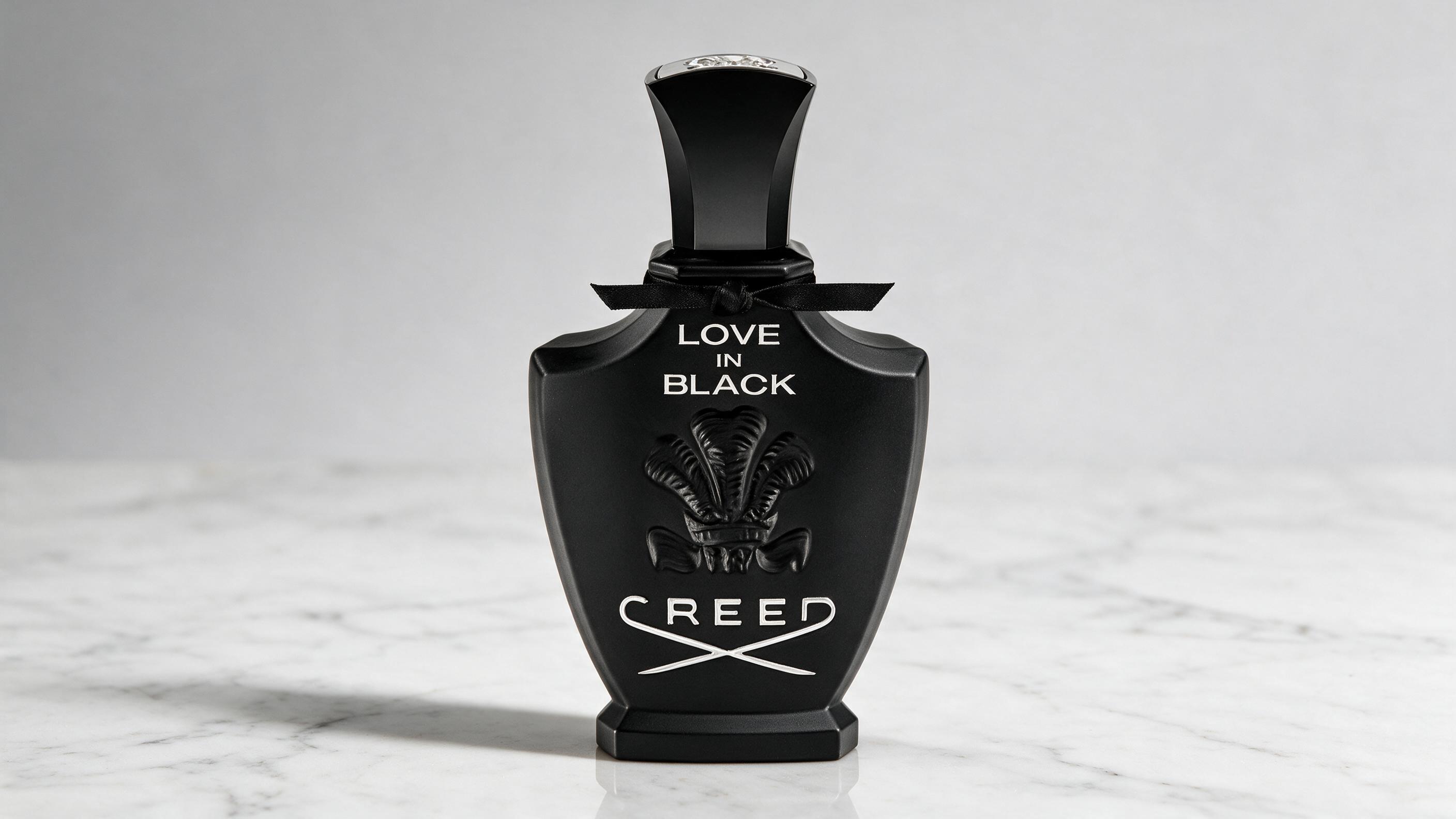 elegant perfume bottle standing on a polished white marble surface, soft studio lighting, subtle shadow, minimalist luxu