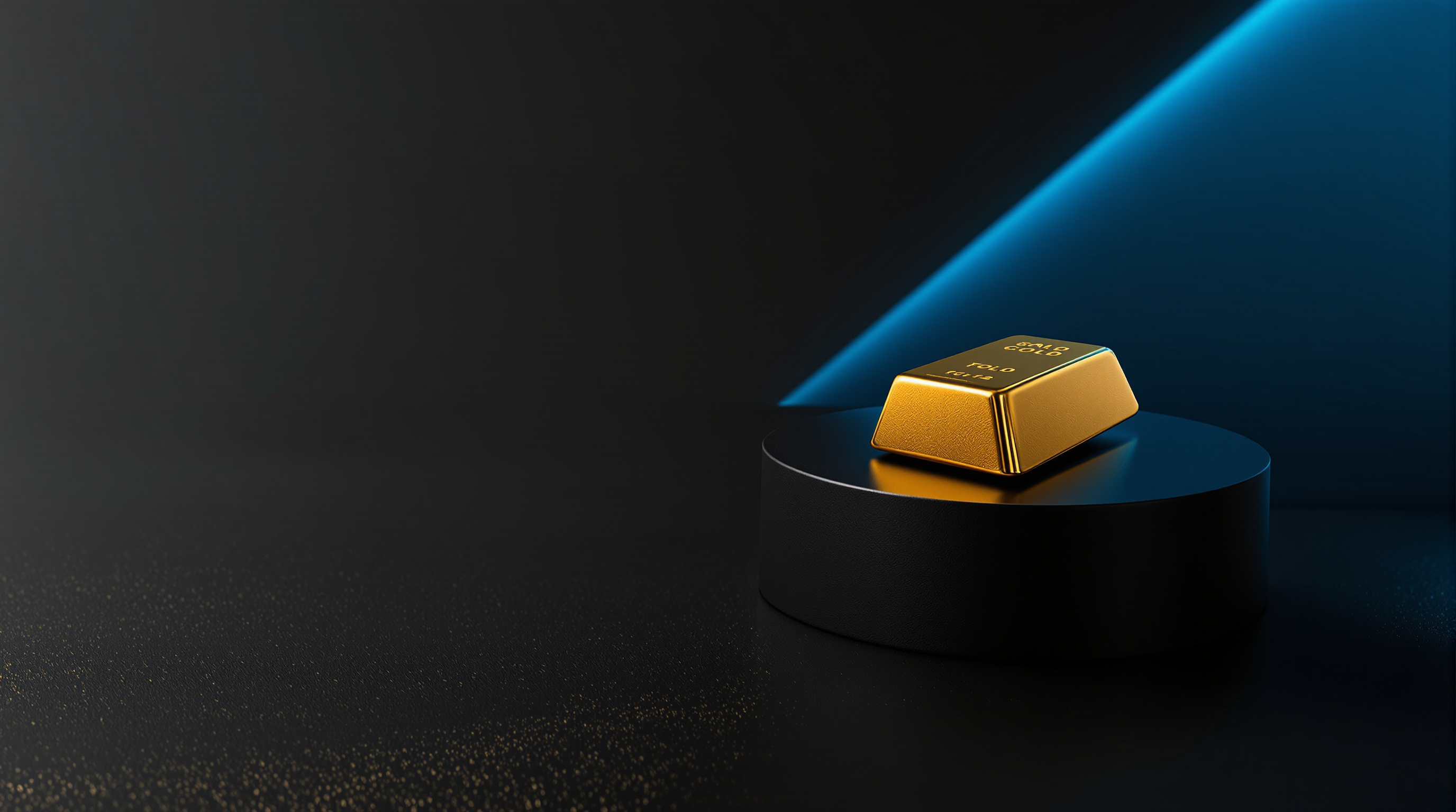 a solitary polished gold bullion (bar) balanced on the edge of a sleek matte-black pedestal, with a slender metallic spike/wedge rising behind it — editorial cover artwork for the Knightron story on Warsh Hawkish Turn Rattles Markets, Gold Plunges 3.3% As Rat