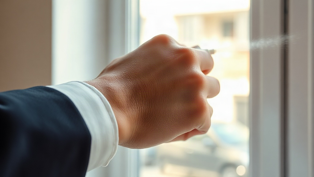 close-up macro photograph of a man's wrist and hand, a fine mist of perfume spray suspended in the air above the wrist, 