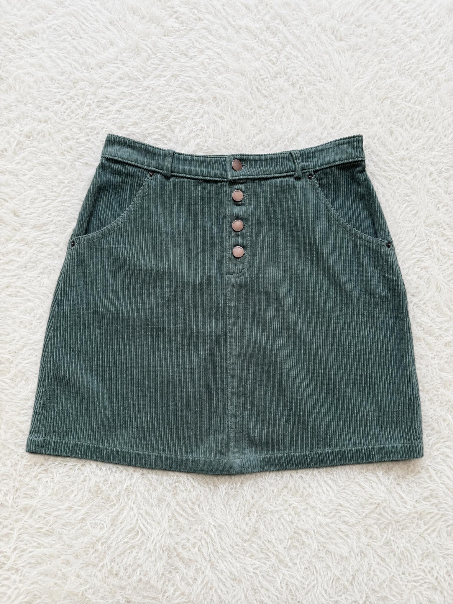 Sage Green Corduroy Mini Skirt with Button Front